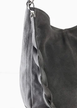 Damen bonprix Taschen|Veloursledertasche mit dekorativem Zusatzriemen