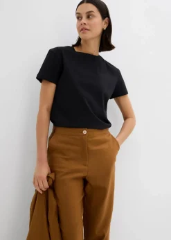 Sale Verkürzte High-Waist-Hose aus Leinen-Viskose-Mix Damen Nachhaltigere Materialien|Hosen