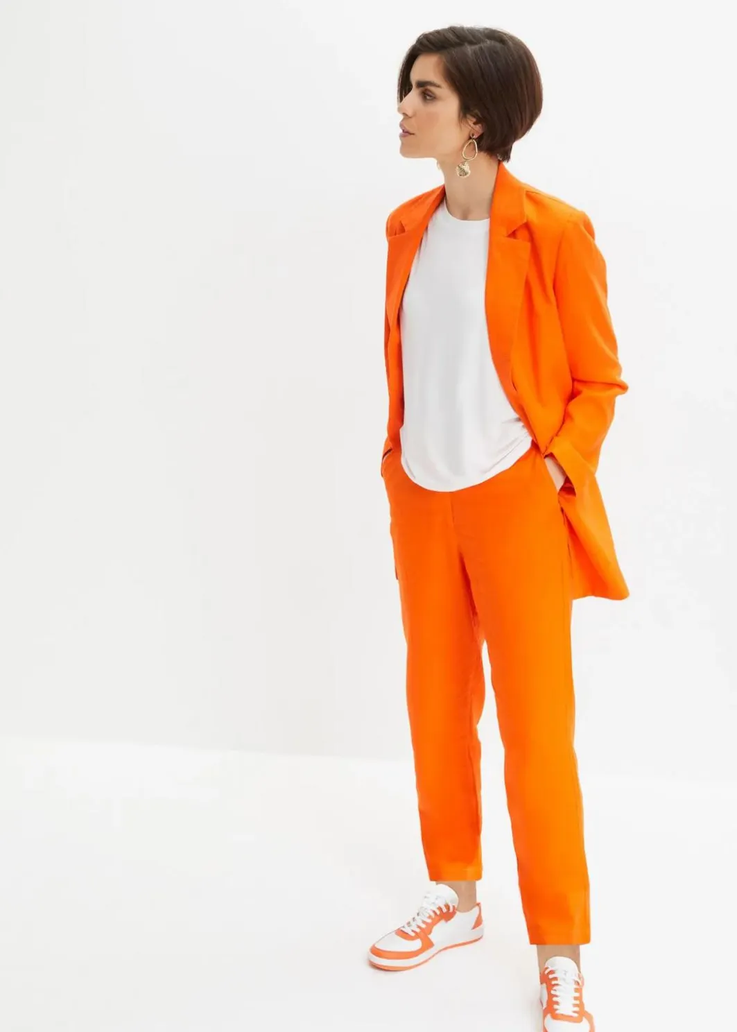 Online Verkürzte High-Waist-Hose aus Leinen-Viskose-Mix Damen Bekleidung·Kleider|Hosen
