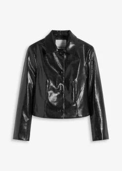 Verkürzte Lederimitat-Jacke mit glossy Krokoprägung Damen Jacken & Mäntel