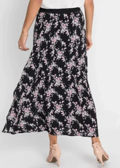 Damen bonprix Kurzgrößen|Bekleidung·Sportbekleidung|Viskose Maxirock