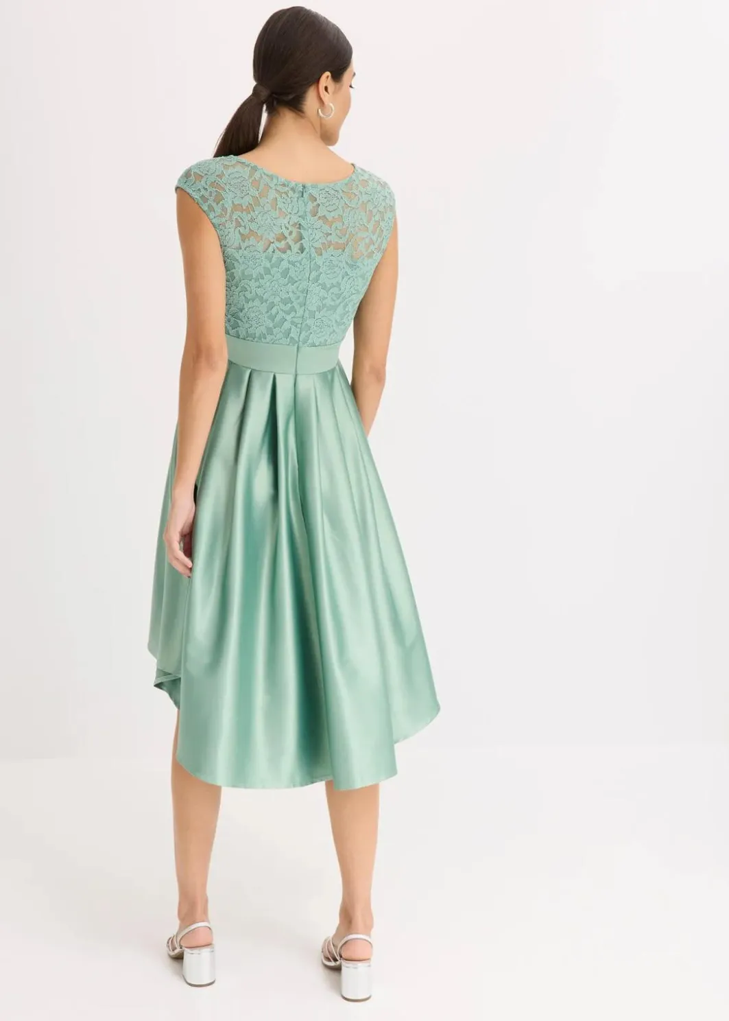 Best Vokuhila-Kleid aus glänzendem Satin mit Spitze Damen Bekleidung·Pullover & Strickjacken|Festliche Mode
