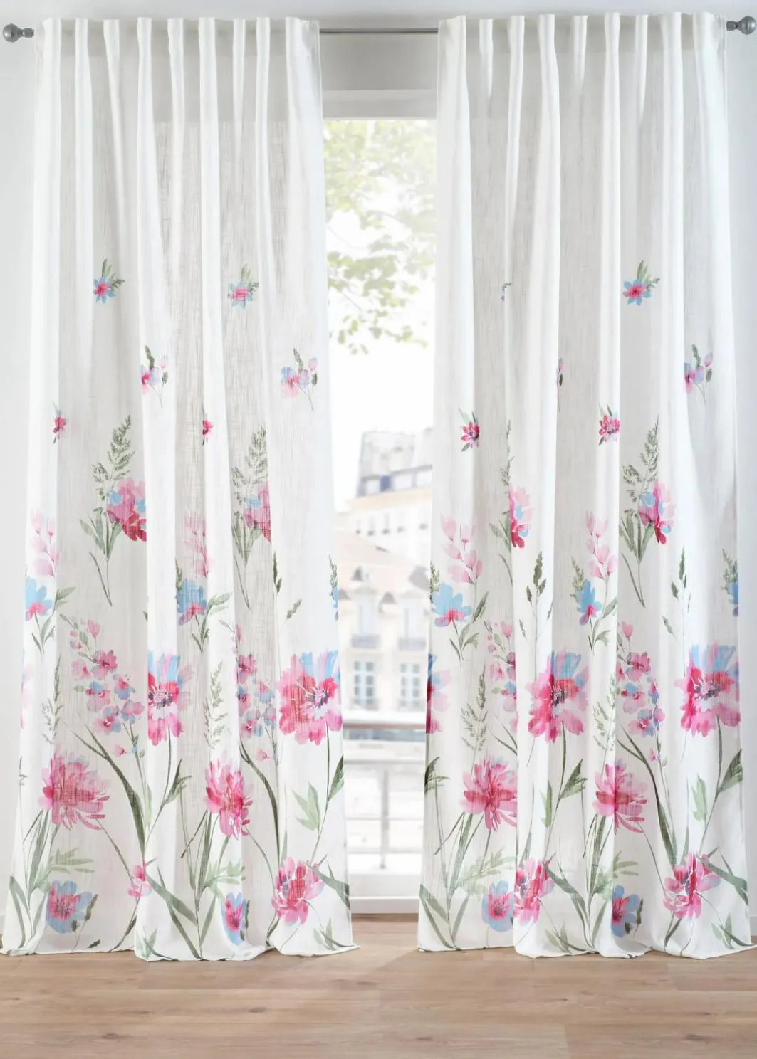 bonprix Vorhänge|Vorhang mit Blumen Druck (1er Pack)