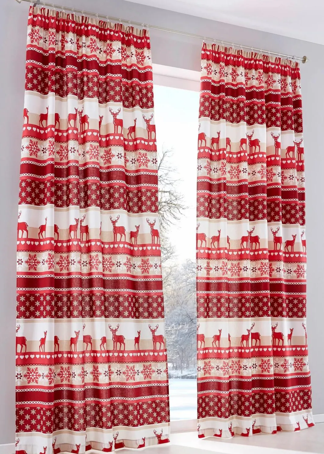 bonprix Vorhänge|Weihnachtsdeko & -Textilien·Gardinen|Vorhang mit Elch Druck(1er Pack)