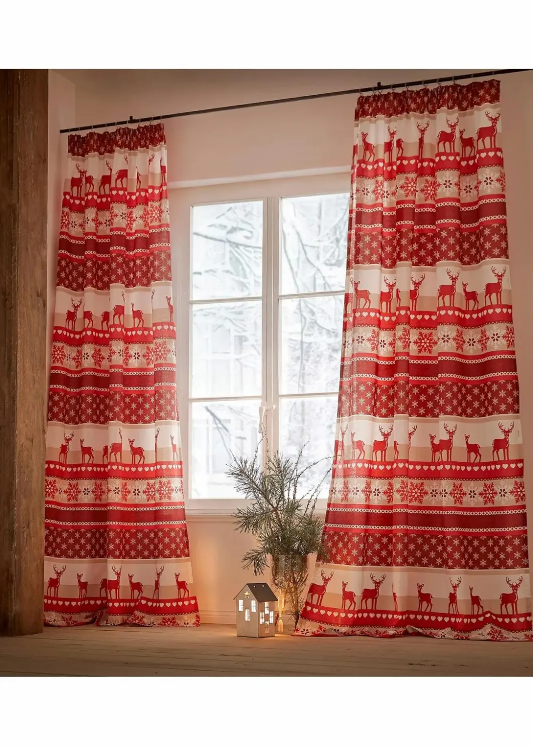 bonprix Vorhänge|Weihnachtsdeko & -Textilien·Gardinen|Vorhang mit Elch Druck(1er Pack)