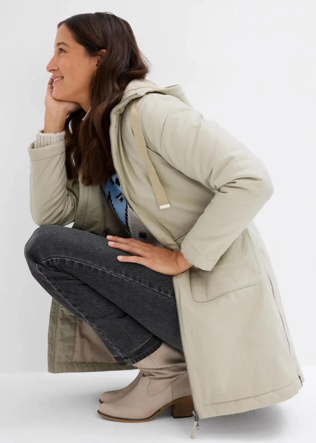 Damen bonprix Jacken & Mäntel|Bekleidung·Hosen|warm wattierter Winterparka mit Teddyfutter in Kapuze