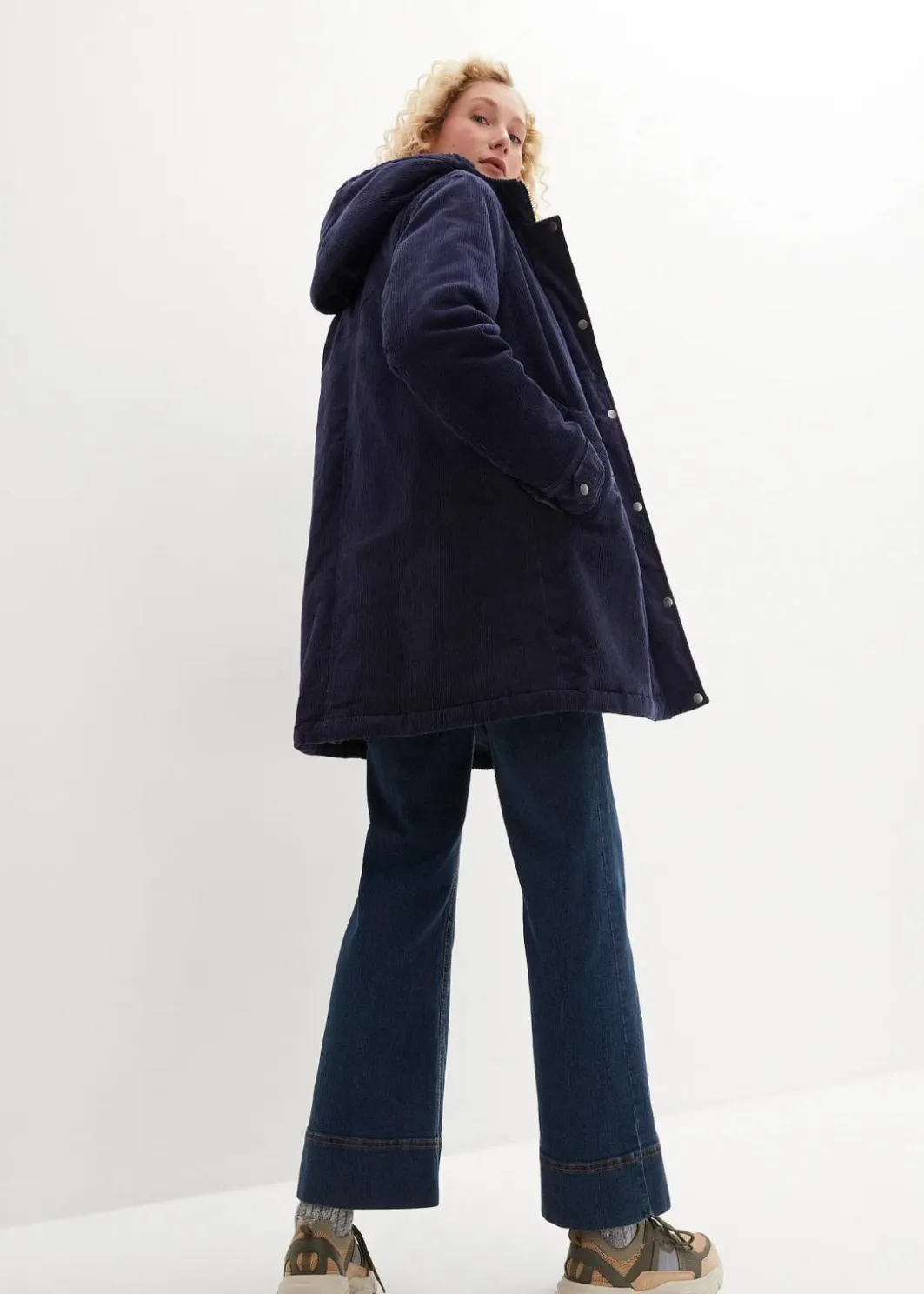 Damen bonprix Jacken & Mäntel|Bekleidung·Hosen|Warmer Cord-Parka mit Teddy-Futter in der Kapuze, in A-Linie