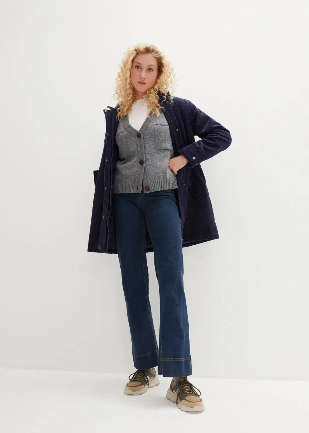 Damen bonprix Jacken & Mäntel|Bekleidung·Hosen|Warmer Cord-Parka mit Teddy-Futter in der Kapuze, in A-Linie
