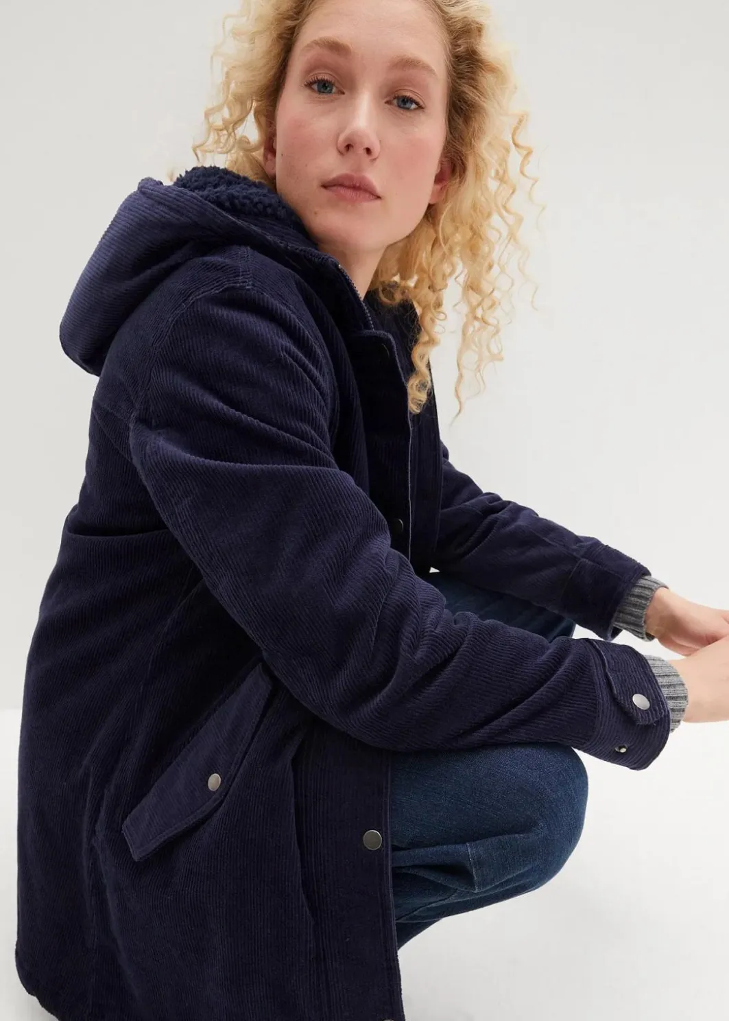 Damen bonprix Jacken & Mäntel|Bekleidung·Hosen|Warmer Cord-Parka mit Teddy-Futter in der Kapuze, in A-Linie