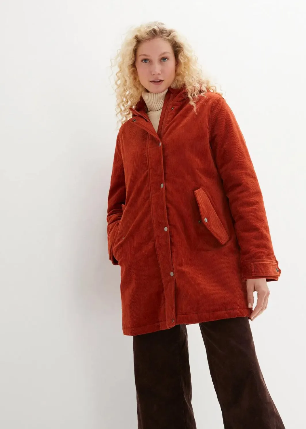 Outlet Warmer Cord-Parka mit Teddy-Futter in der Kapuze, in A-Linie Damen Bekleidung·Hosen|Jacken & Mäntel