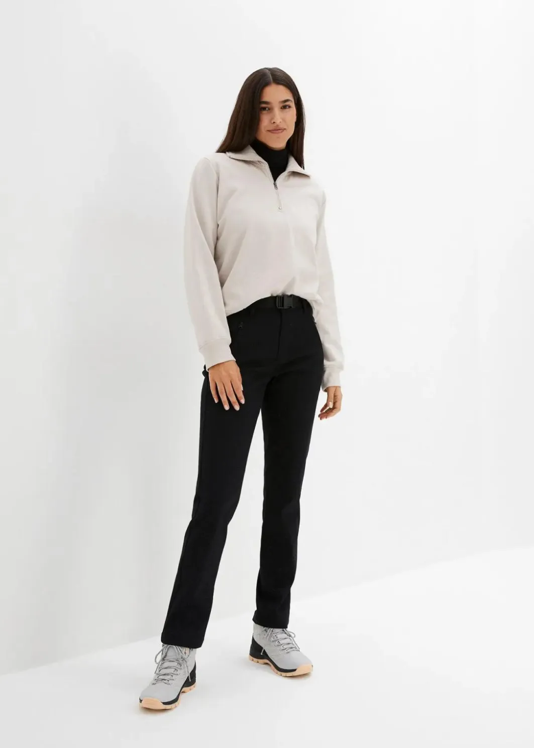 Damen bonprix Outdoorbekleidung|Sportbekleidung|Wasserabweisende Funktionshose aus Stretch-Twill mit Gürtel