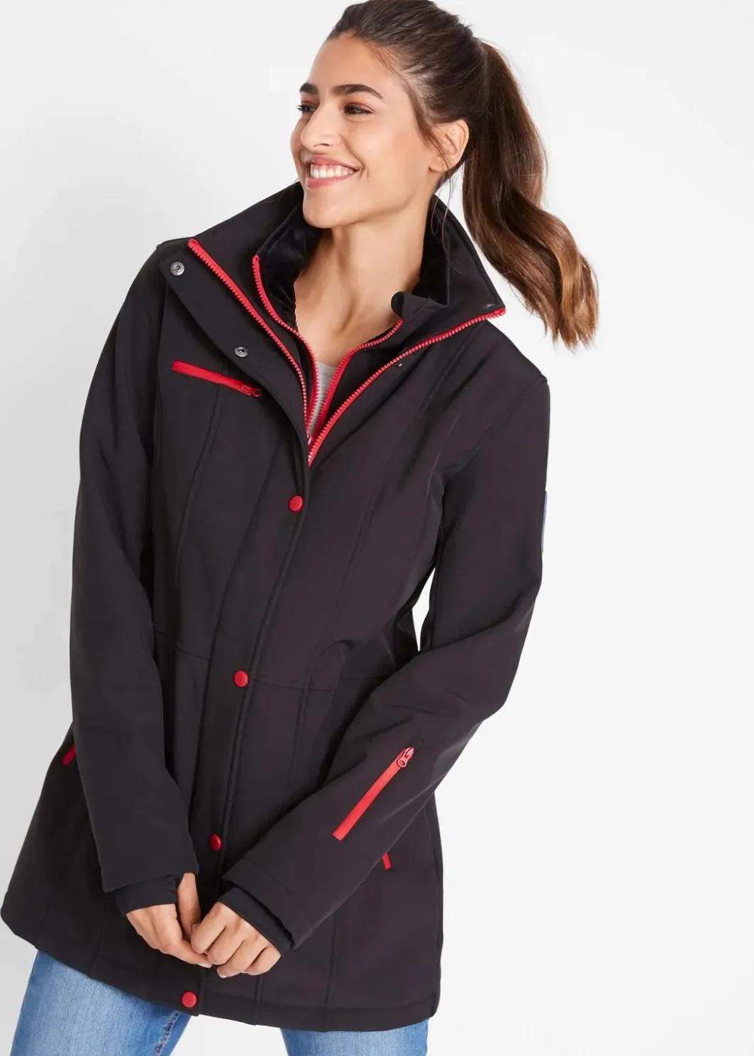 Outlet wasserabweisende Stretch-Softshell-Longjacke Damen Bekleidung·Hosen|Jacken & Mäntel