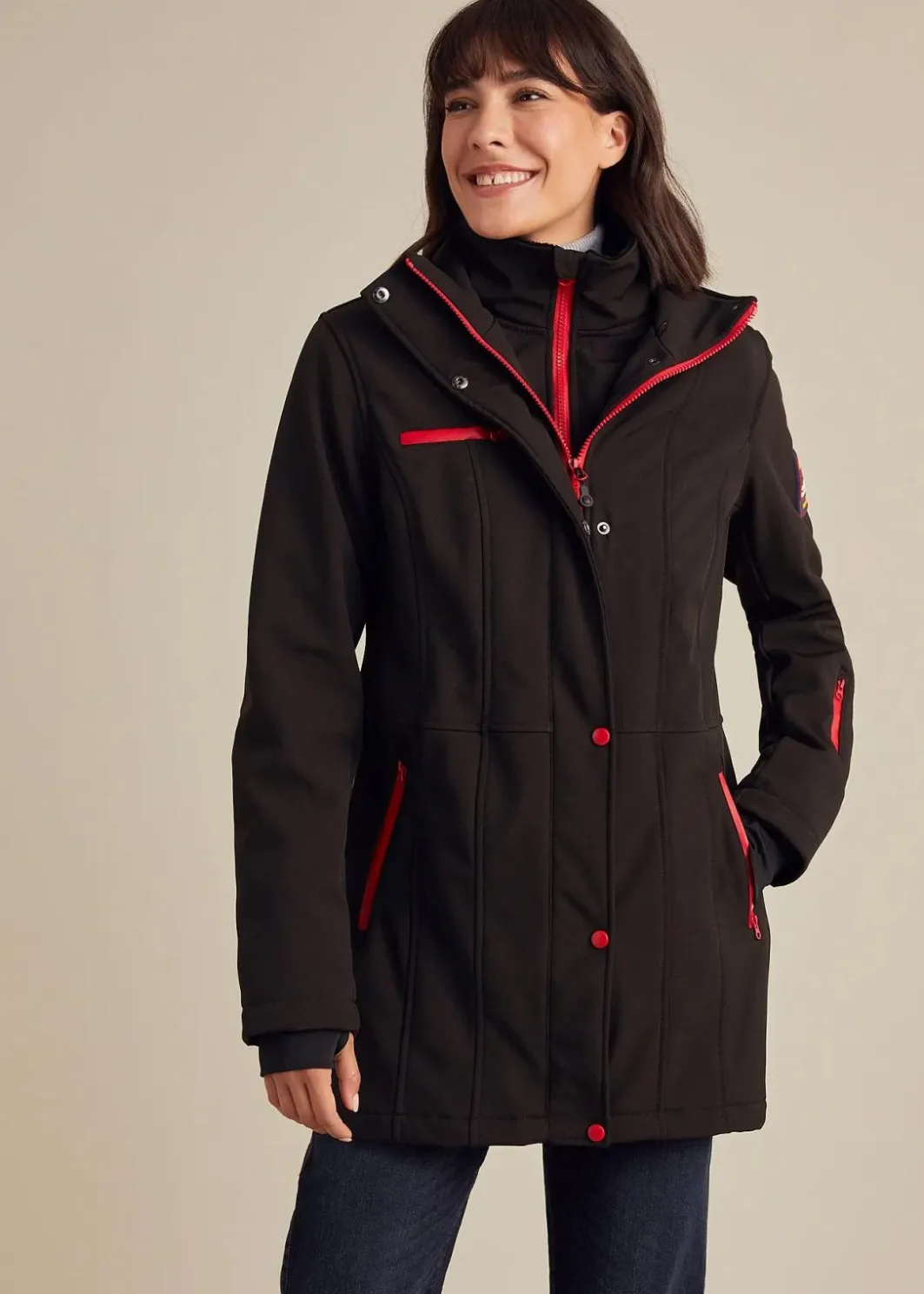 Outlet wasserabweisende Stretch-Softshell-Longjacke Damen Bekleidung·Hosen|Jacken & Mäntel