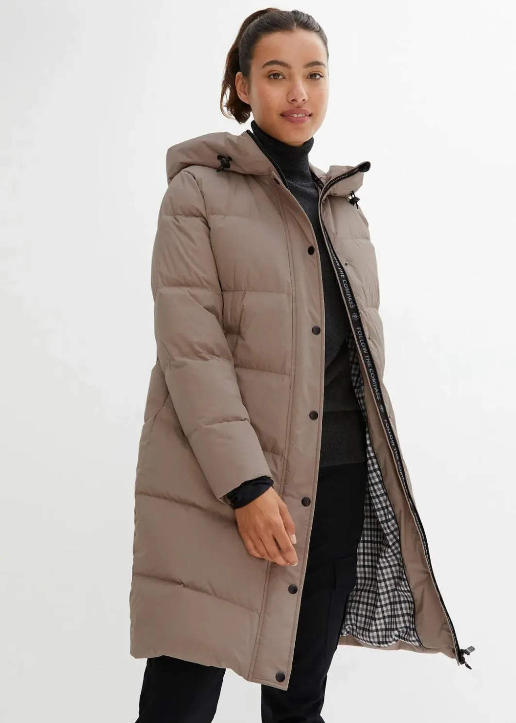 Damen bonprix Nachhaltigere Materialien|Jacken & Mäntel|wasserabweisender Daunenmantel mit bedrucktem Innenfutter