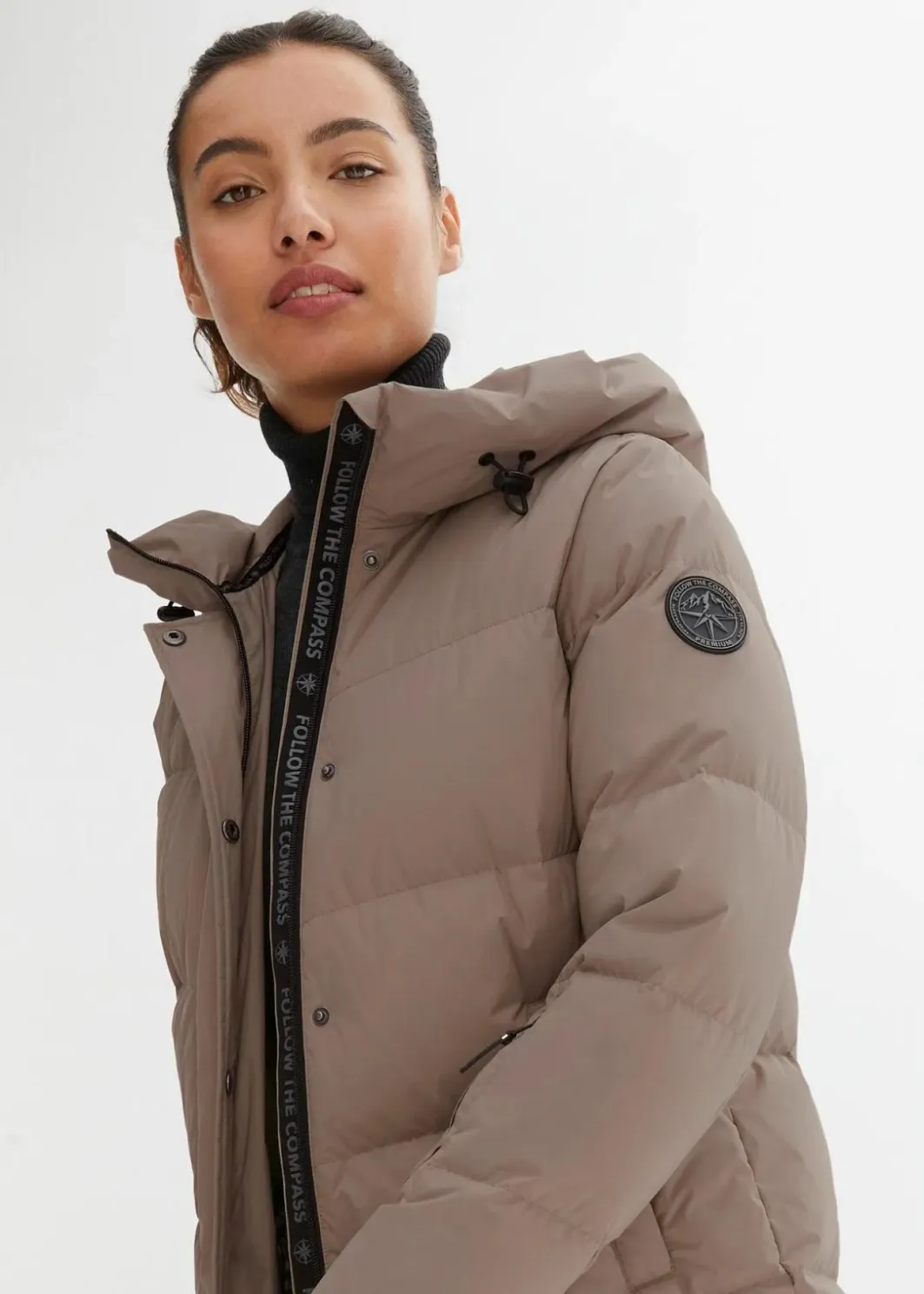 Damen bonprix Nachhaltigere Materialien|Jacken & Mäntel|wasserabweisender Daunenmantel mit bedrucktem Innenfutter