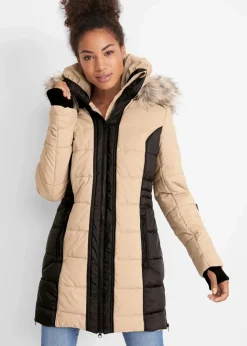 Damen bonprix Jacken & Mäntel|Bekleidung·Hosen|wasserabweisender Outdoor-Kurzmantel mit Fellimitat