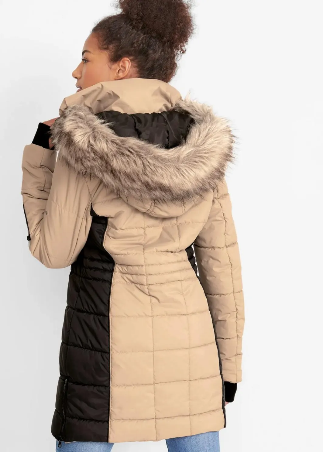 Damen bonprix Jacken & Mäntel|Bekleidung·Hosen|wasserabweisender Outdoor-Kurzmantel mit Fellimitat