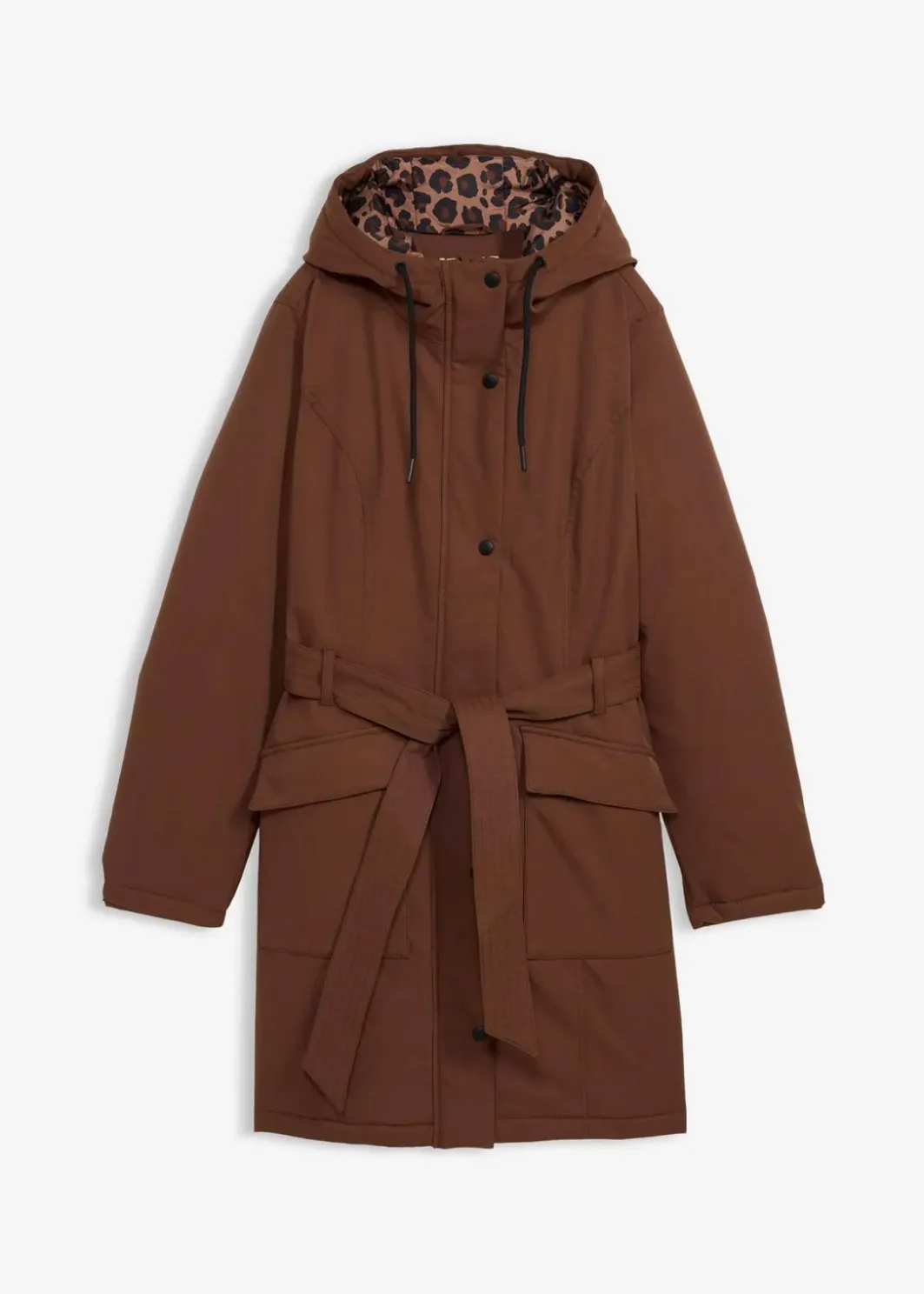 Damen bonprix Bekleidung·Hosen|Jacken & Mäntel|Wasserabweisender Outdoor-Kurzmantel mit Gürtel, Leo-Futter