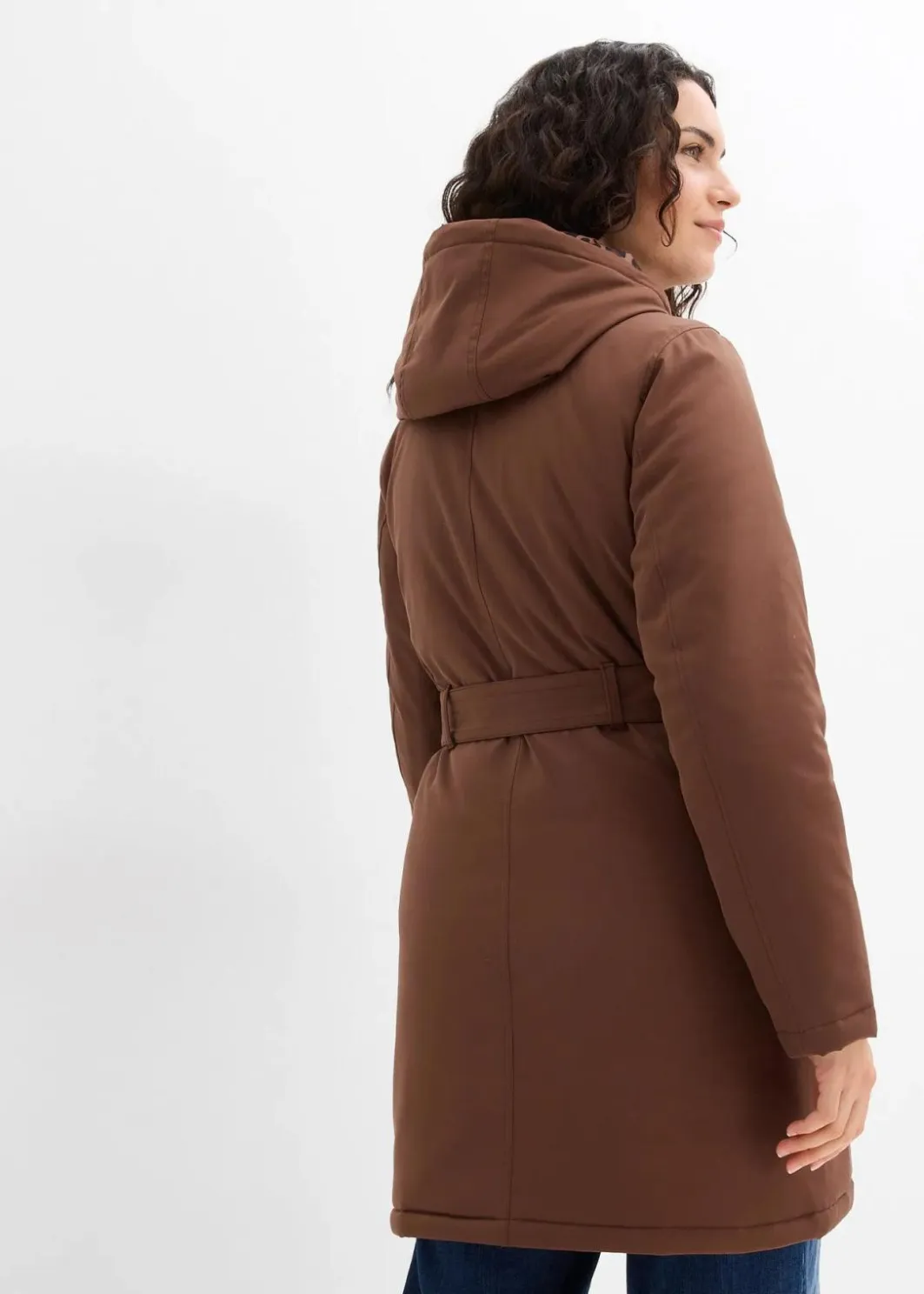 Damen bonprix Bekleidung·Hosen|Jacken & Mäntel|Wasserabweisender Outdoor-Kurzmantel mit Gürtel, Leo-Futter