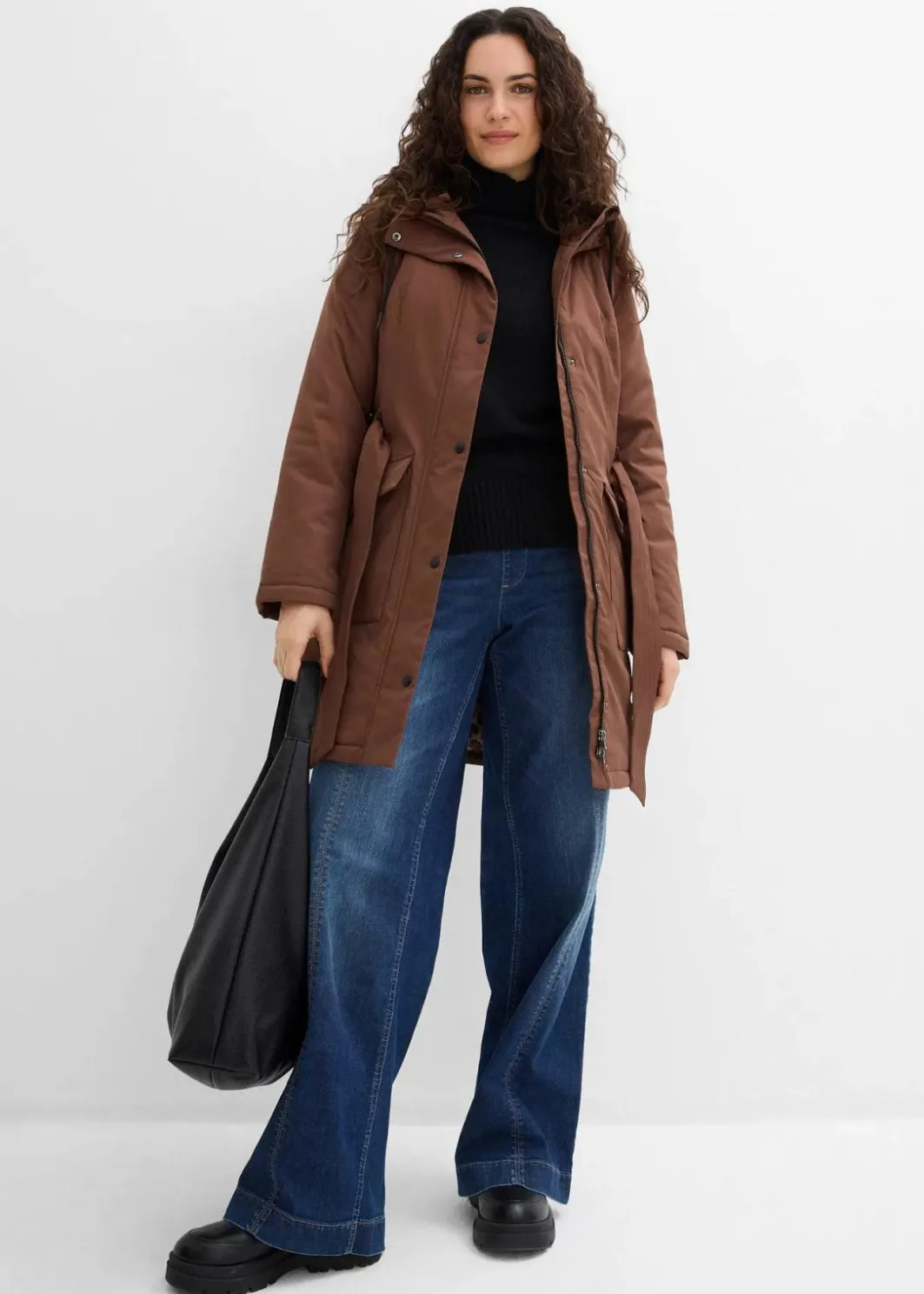 Damen bonprix Bekleidung·Hosen|Jacken & Mäntel|Wasserabweisender Outdoor-Kurzmantel mit Gürtel, Leo-Futter