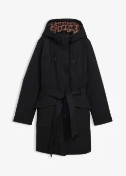 Damen bonprix Jacken & Mäntel|Bekleidung·Hosen|Wasserabweisender Outdoor-Kurzmantel mit Gürtel, Leo-Futter