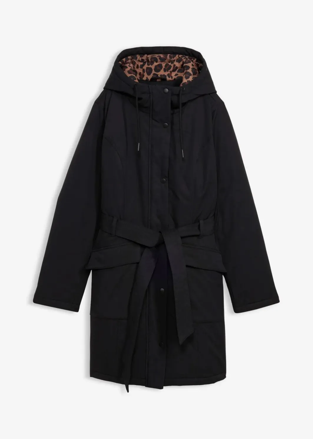 Damen bonprix Jacken & Mäntel|Bekleidung·Hosen|Wasserabweisender Outdoor-Kurzmantel mit Gürtel, Leo-Futter