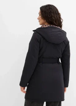 Damen bonprix Jacken & Mäntel|Bekleidung·Hosen|Wasserabweisender Outdoor-Kurzmantel mit Gürtel, Leo-Futter