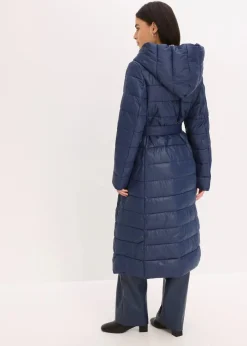 Damen bonprix Bekleidung·Hosen|Jacken & Mäntel|wasserabweisender Steppmantel mit Wollimitat Besatz und Bindegürtel (2-tlg.)