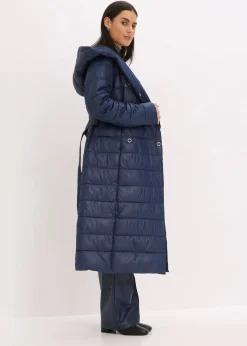 Damen bonprix Bekleidung·Hosen|Jacken & Mäntel|wasserabweisender Steppmantel mit Wollimitat Besatz und Bindegürtel (2-tlg.)