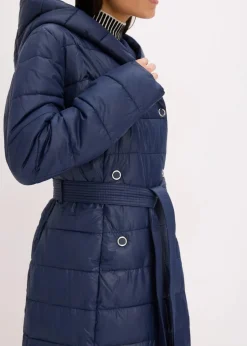Damen bonprix Bekleidung·Hosen|Jacken & Mäntel|wasserabweisender Steppmantel mit Wollimitat Besatz und Bindegürtel (2-tlg.)