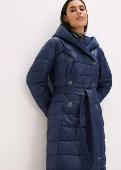 Damen bonprix Bekleidung·Hosen|Jacken & Mäntel|wasserabweisender Steppmantel mit Wollimitat Besatz und Bindegürtel (2-tlg.)