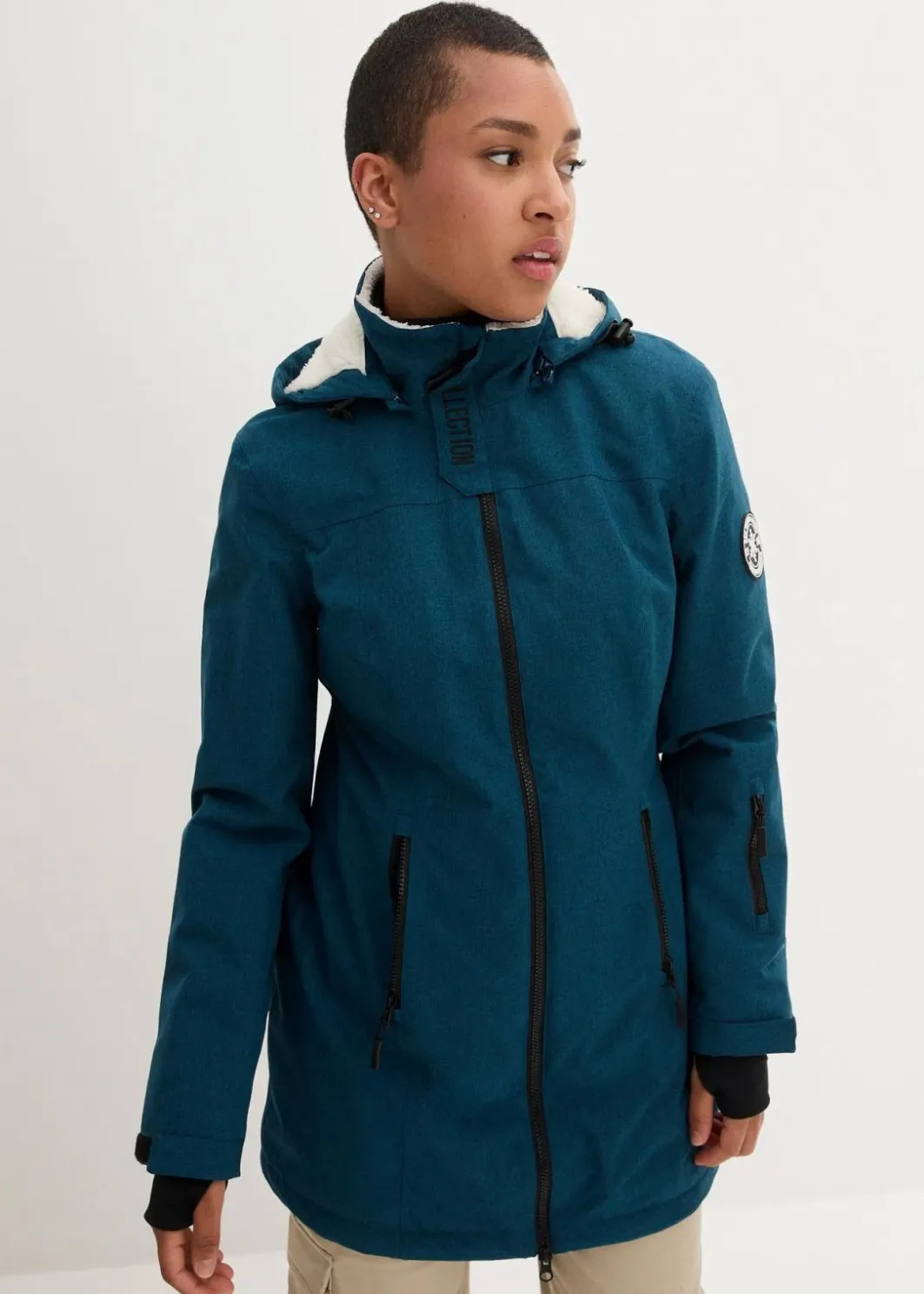 Damen bonprix Jacken & Mäntel|Bekleidung·Hosen|wasserdichte Funktions-Outdoor-Longjacke mit Teddyfleece
