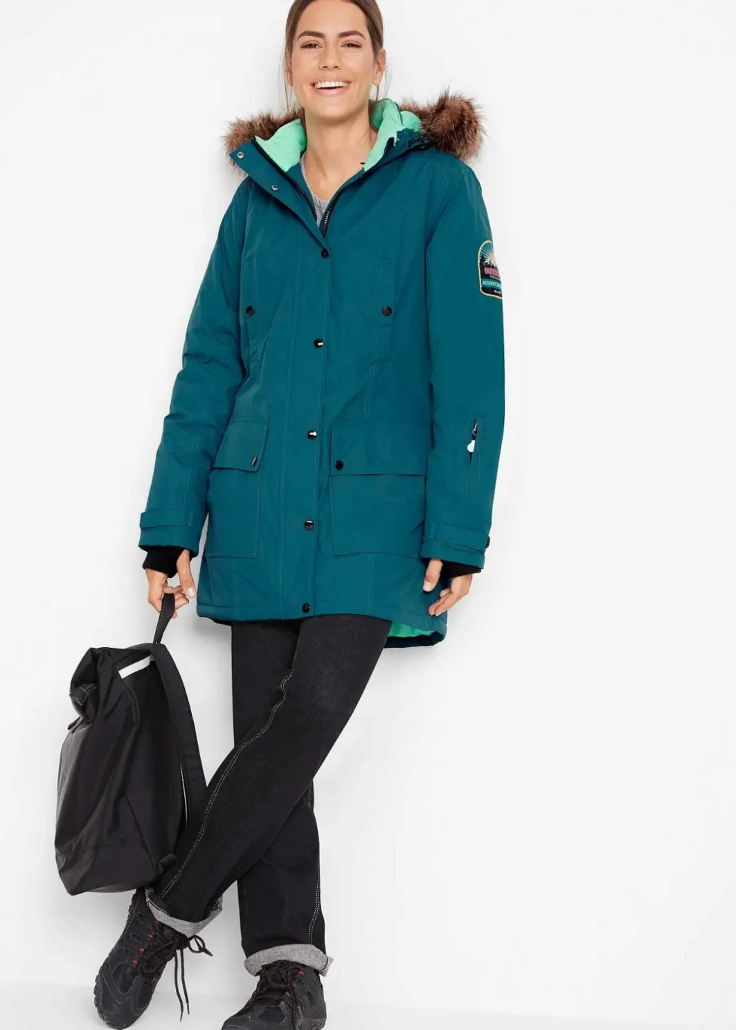 Damen bonprix Bekleidung·Hosen|Jacken & Mäntel|wasserdichte Funktions-Outdoor-Longjacke mit Kapuze