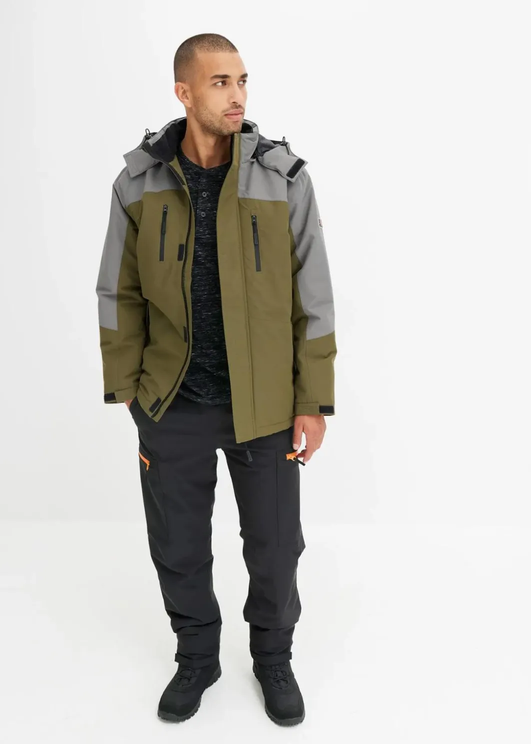 New wasserdichte Winter-Funktionsjacke mit abnehmbarer Kapuze Herren Große Größen|Outdoorbekleidung
