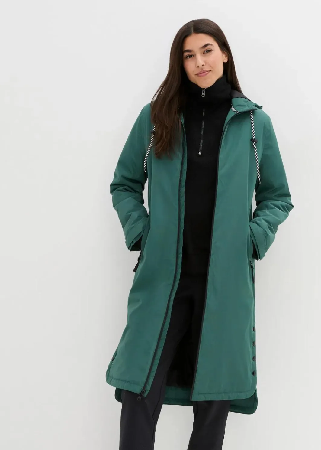 Damen bonprix Nachhaltigere Materialien|Jacken & Mäntel|wasserdichter, wattierter Regenmantel in Midi-Länge
