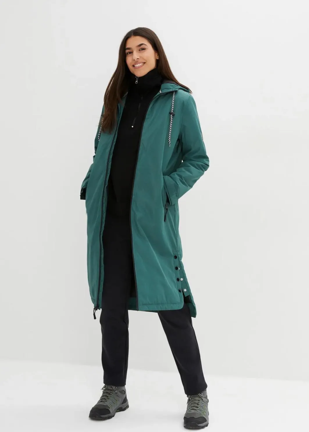 Damen bonprix Nachhaltigere Materialien|Jacken & Mäntel|wasserdichter, wattierter Regenmantel in Midi-Länge