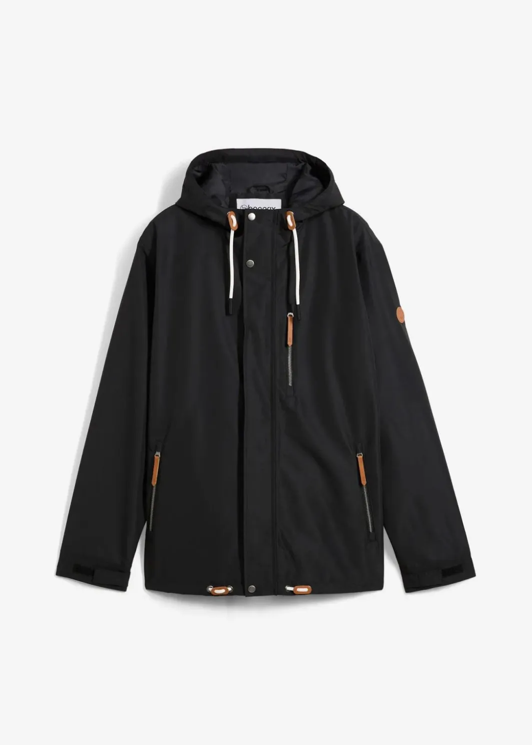 Herren bonprix Große Größen|Jacken & Mäntel|wassserabweisende Funktionsjacke mit Kapuze und Lederimitat-Details