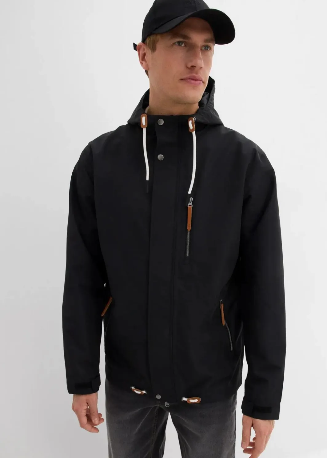 Herren bonprix Große Größen|Jacken & Mäntel|wassserabweisende Funktionsjacke mit Kapuze und Lederimitat-Details