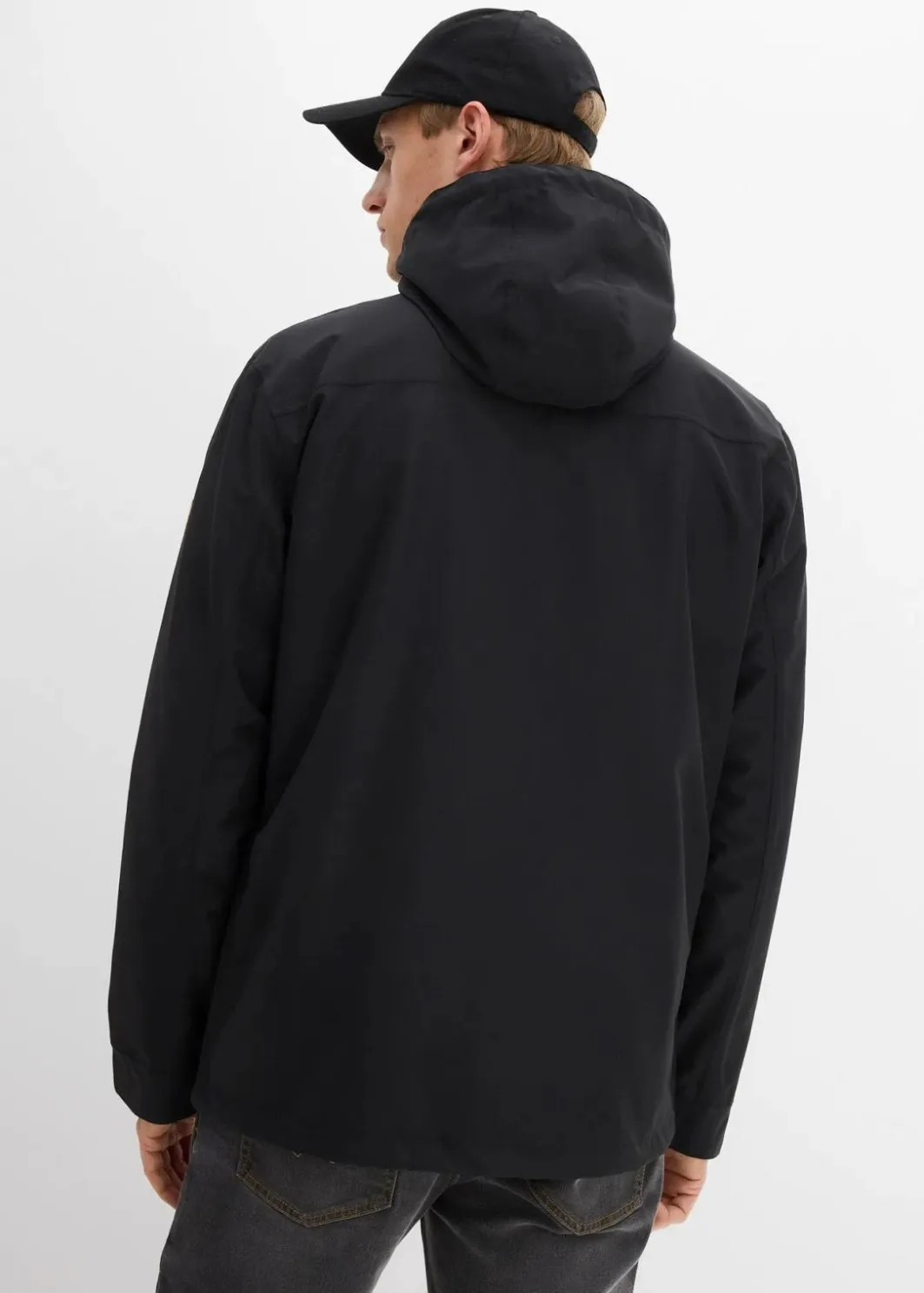 Herren bonprix Große Größen|Jacken & Mäntel|wassserabweisende Funktionsjacke mit Kapuze und Lederimitat-Details