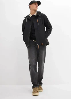 Herren bonprix Große Größen|Jacken & Mäntel|wassserabweisende Funktionsjacke mit Kapuze und Lederimitat-Details