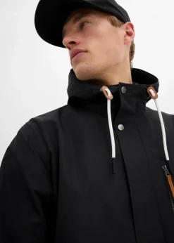 Herren bonprix Große Größen|Jacken & Mäntel|wassserabweisende Funktionsjacke mit Kapuze und Lederimitat-Details