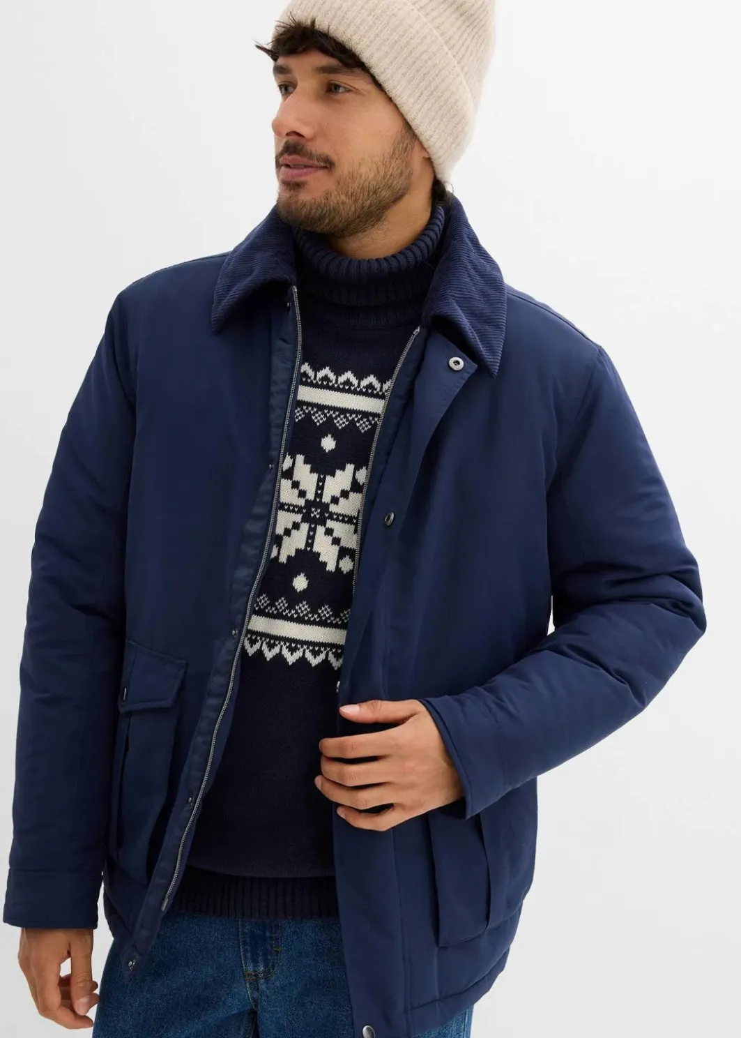 Herren bonprix Große Größen|Jacken & Mäntel|Wattierte Winterjacke mit Cordkragen