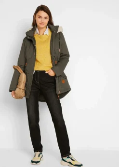 Damen bonprix Jacken & Mäntel|Bekleidung·Hosen|Wattierter Parka mit Fellimitat-Besatz