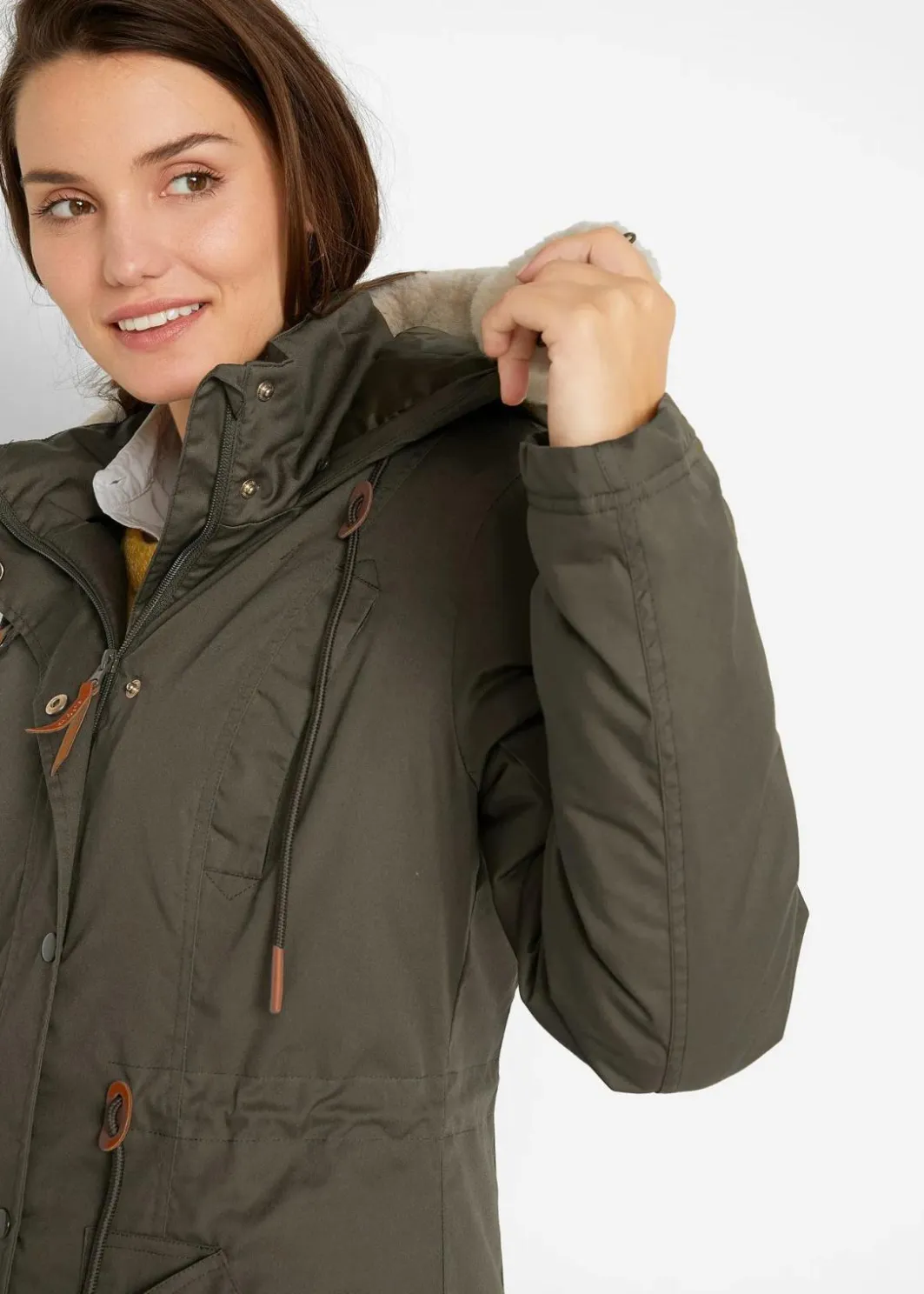 Damen bonprix Jacken & Mäntel|Bekleidung·Hosen|Wattierter Parka mit Fellimitat-Besatz