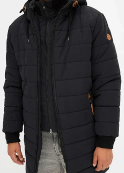 Clearance wattierter Stepp-Parka mit Kapuze und Lederimitat-Details Herren Große Größen|Jacken & Mäntel