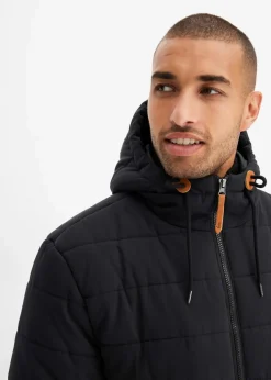 Clearance wattierter Stepp-Parka mit Kapuze und Lederimitat-Details Herren Große Größen|Jacken & Mäntel