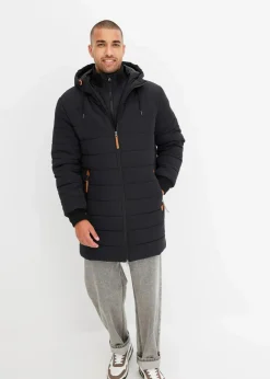 Clearance wattierter Stepp-Parka mit Kapuze und Lederimitat-Details Herren Große Größen|Jacken & Mäntel