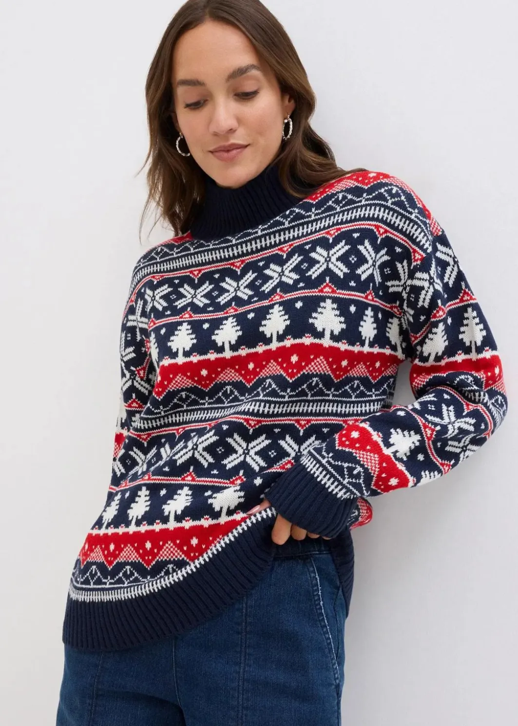 Weihnachtspullover mit Turtleneck Damen Bekleidung·Jeans|Nachhaltigere Materialien