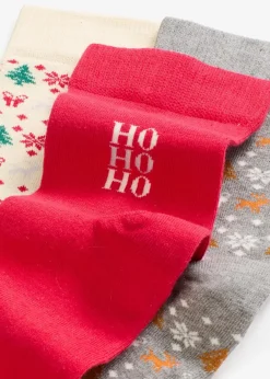 Damen bonprix Socken|Socken|Weihnachtssocken mit Bio-Baumwolle (3er Pack)