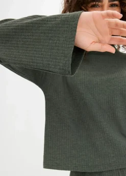 Damen bonprix Wäsche·Nachtwäsche|Wäsche·Homewear|Weit geschnittener Loungewear Hausanzug aus weicher Rippe